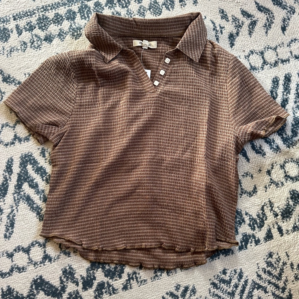 Madewell Crinkle Polo Crop Tee
